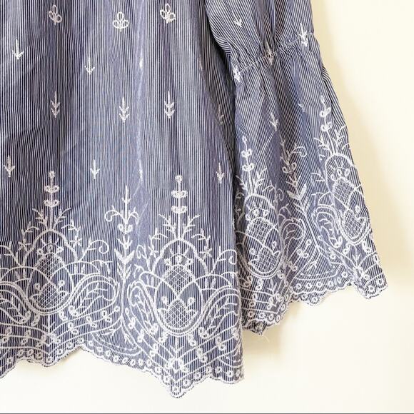 J. Crew Striped Embroidered Bell Sleeve Top Blouse XXS - Picture 7 of 7